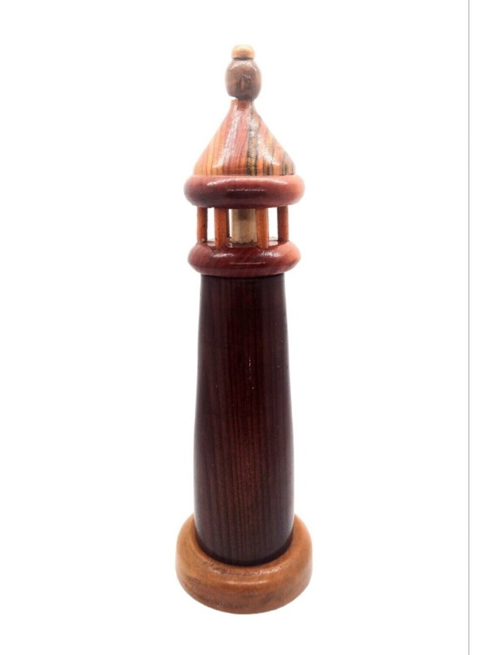 Vintage Handmade Wood Lighthouse Sculpture 10.25" Brown Nautical Coastal
